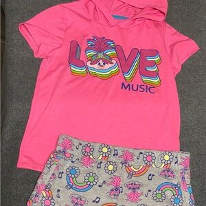 TROLLS Fur-Hooded Shirt + Shorts Set